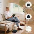 Metal Sofa Side Table,Height Adjustable Tall Side Couch Tables,Small TV Tray Table for Small Spaces with Matte Black Tray,Square Drink Coffee Tables for Bedroom,Black