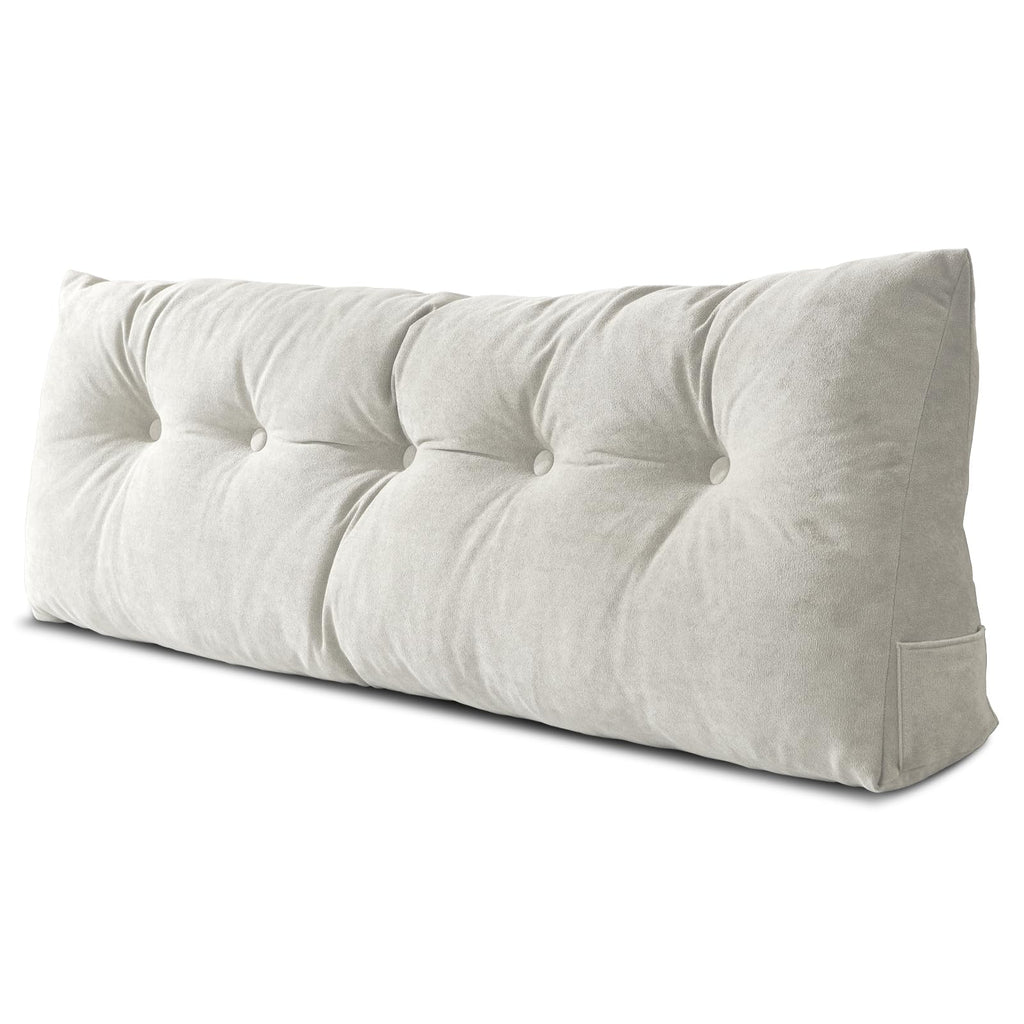 Lukace Premium kilepude hovedgærde med aftageligt betræk - trekantet læsestøtte ryglæn til seng med sidelommer, perfekt til læsning og TV (beige enkeltsengsstørrelse, 39x8x20 tommer)