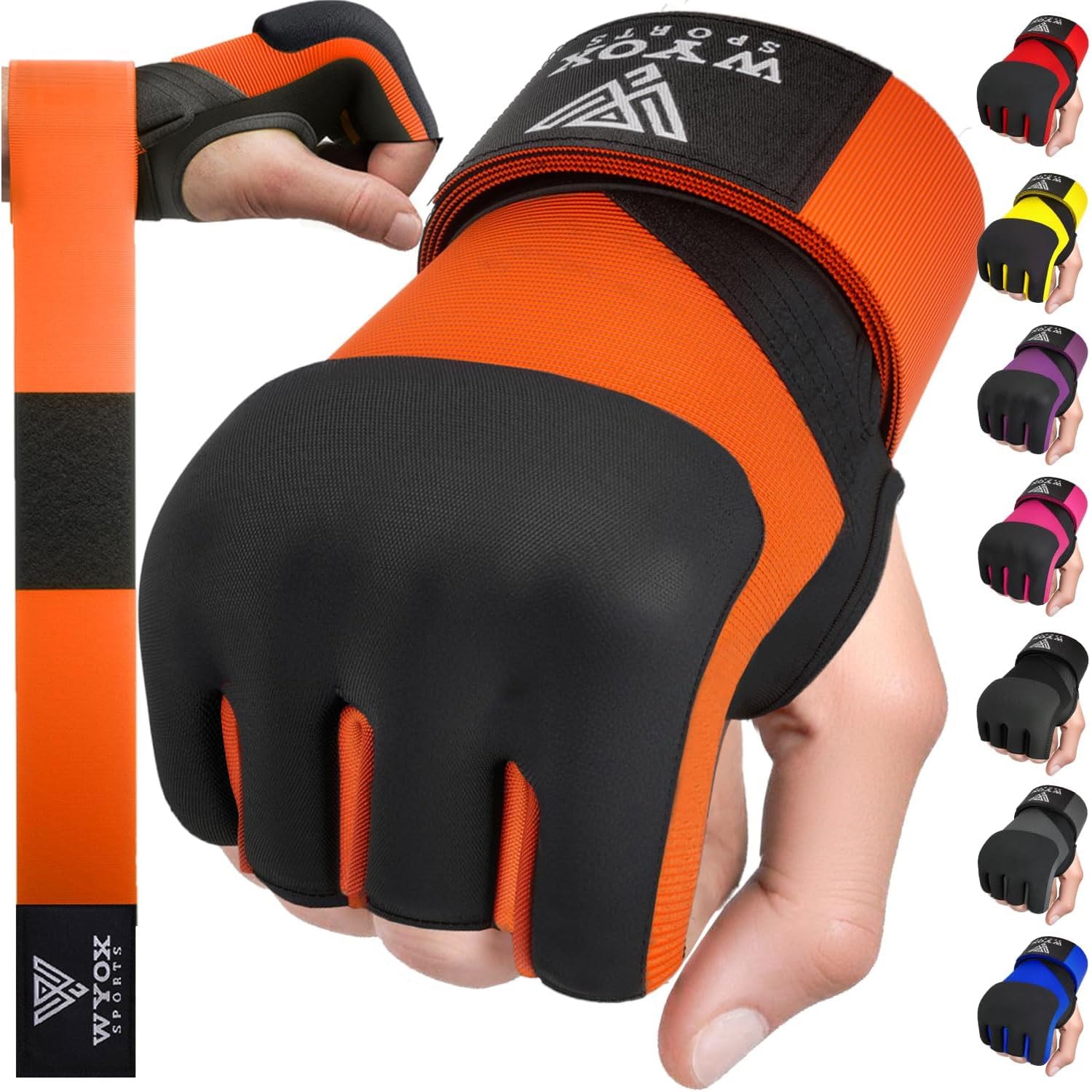 WYOX Gel Boxing Hand Wraps Inner Gloves for Men & Women, 80cm Quick Wrist Straps, Padded Knuckle Protection for Muay Thai Kickboxing, Hand Wraps for Boxing & Martial Arts