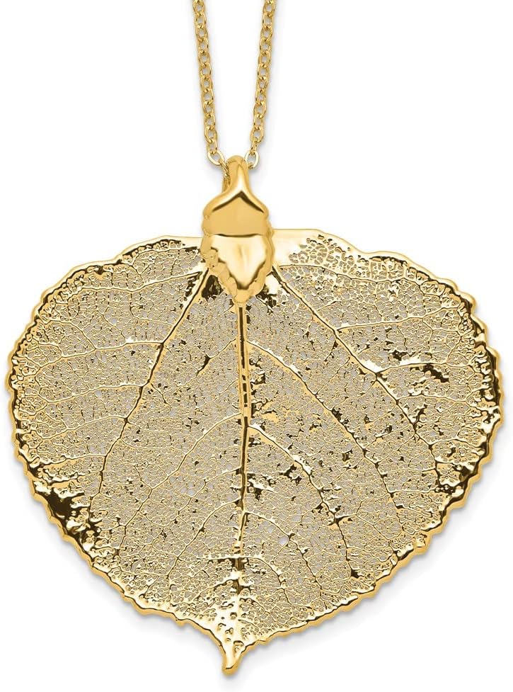 Diamond2Deal 24k Gold Dipped Aspen Leaf with 20 in Gold-tone Necklace