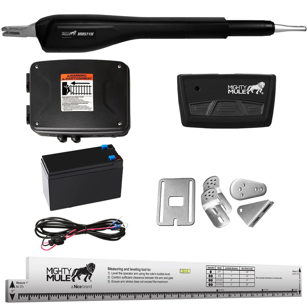 Mighty Mule Gate Opener, Solar and Smart Ready, Heavy Duty Automatic Gate Opener, Gates up to 18ft or 850lb, Single Gate Opener, MM571W