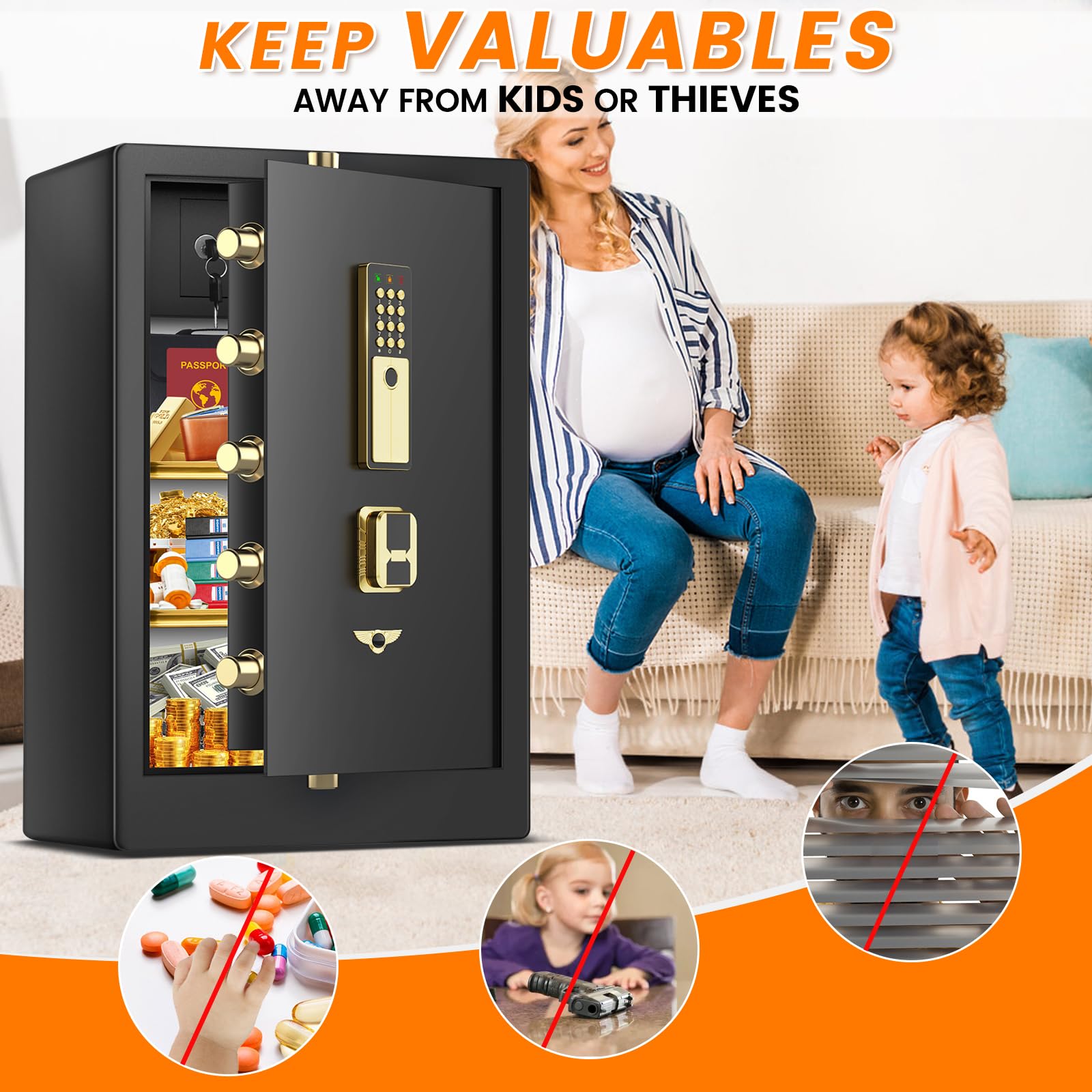 8.0 Cuft Extra Large Heavy Duty Home Safe Fireproof Waterproof, Anti-theft Home Security Safe Box with Fireproof Waterproof Bag and Electronic Keypad, Large Digital Safe for Home Business Office