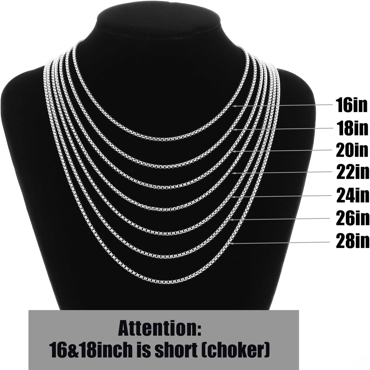 Fiusem Cross Necklace for Men, Silver/Gold/Black Mens Cross Necklaces with 2.5mm Cross Chain and Stainless Steel Cross Pendant, Box Chain 16-24 Inch