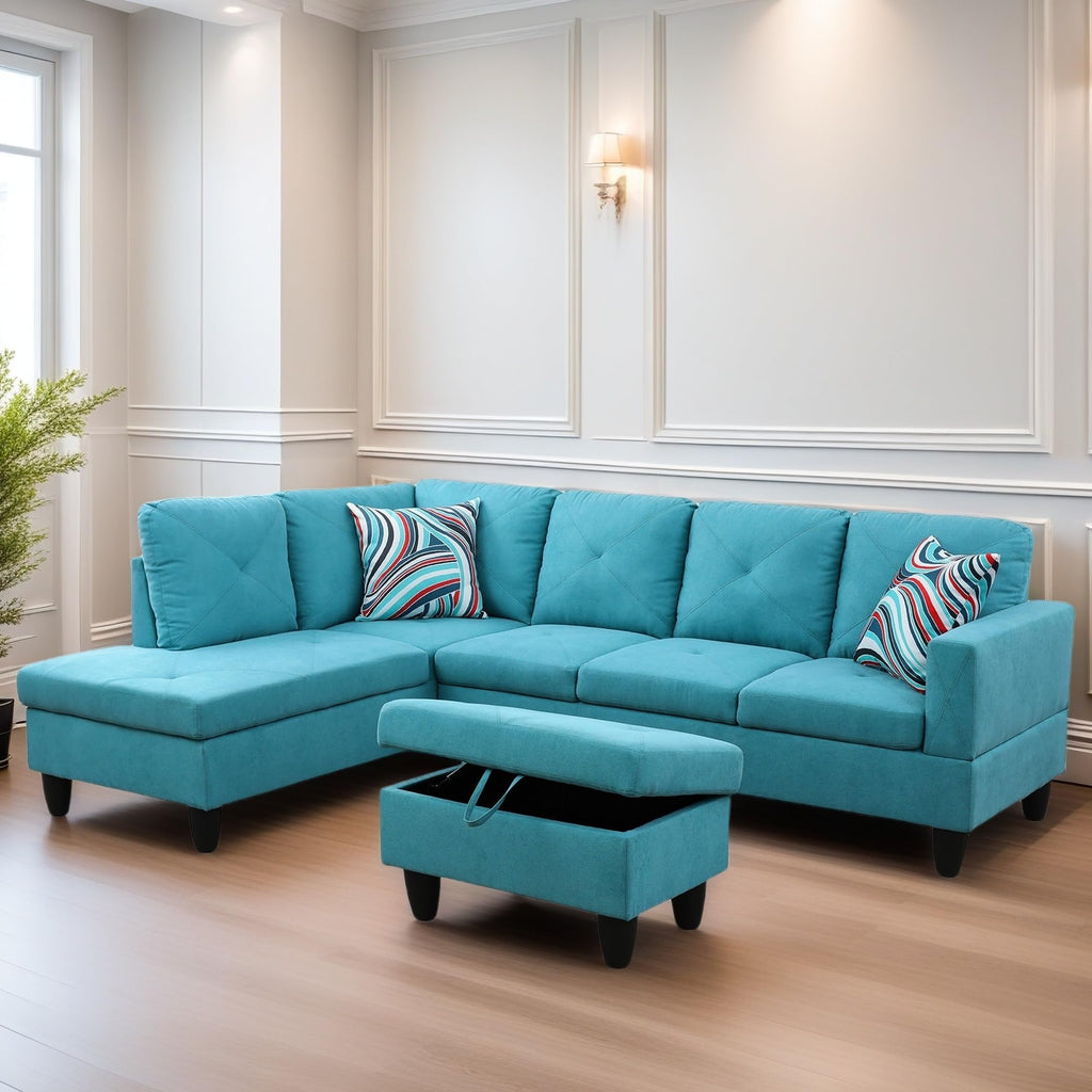 Leather Sectional Couch, Modern L Shaped Couches for Living Room, Comfy 4 Seat Modular Sectional Sofa with Ottoman Storage for Bedroom Apartment, Black