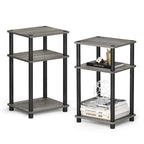 Furinno Just 3-Tier Turn-N-Tube End Table / Side Table / Night Stand / Bedside Table with Plastic Poles, 1-Pack, French Oak Grey/Black