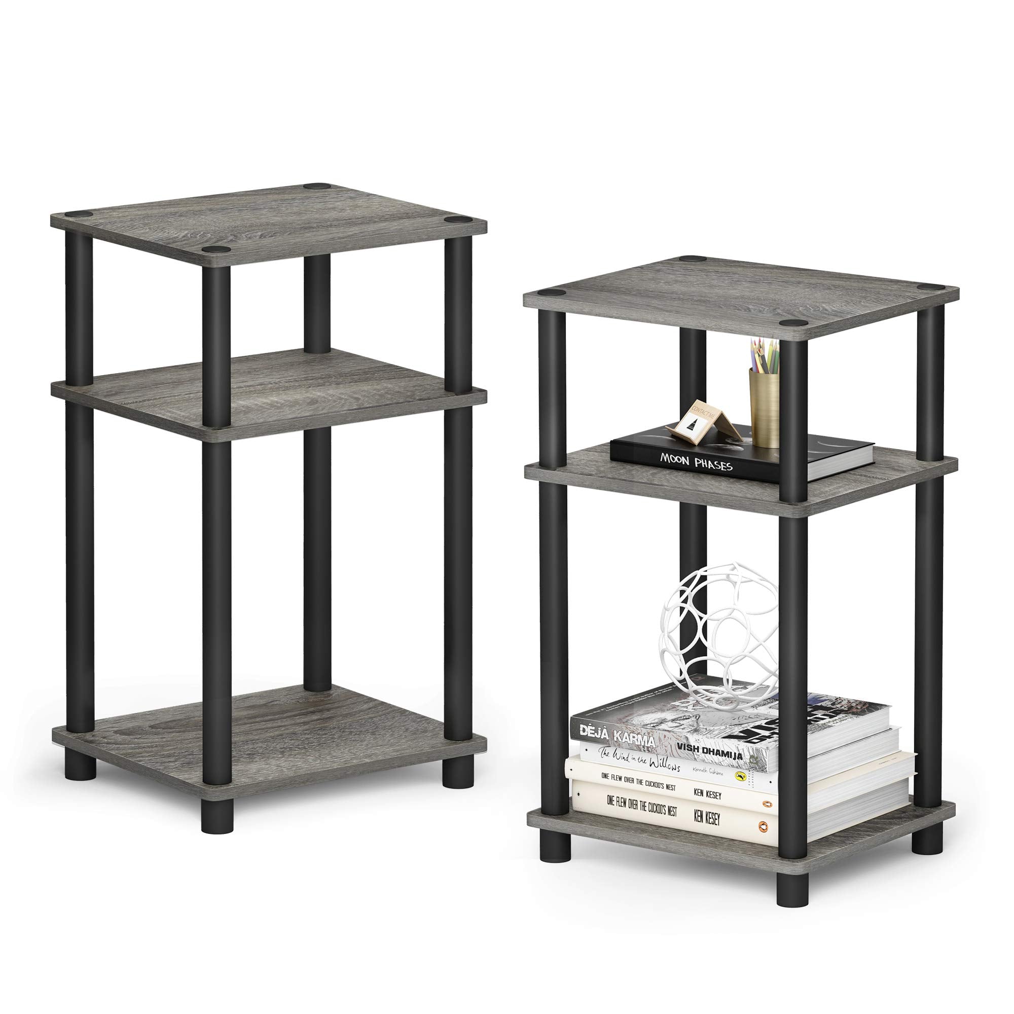 Furinno JUST Side Table, 3-Tier End Table, Open Shelves Night Stand, Bedside Table, Toolless Assembly, for Living Room, Bedroom, Bathroom, Americano