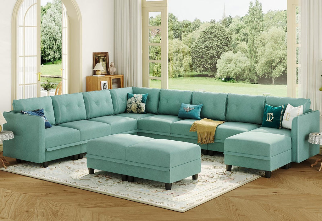 LLappuil Modular Sectional Sofa, Oversized U Shaped Sofa with Storage, Sectional Couch for Living Room, Faux Leather Fabric Waterproof Sofa, 7 Seats with Ottoman, Dark Grey