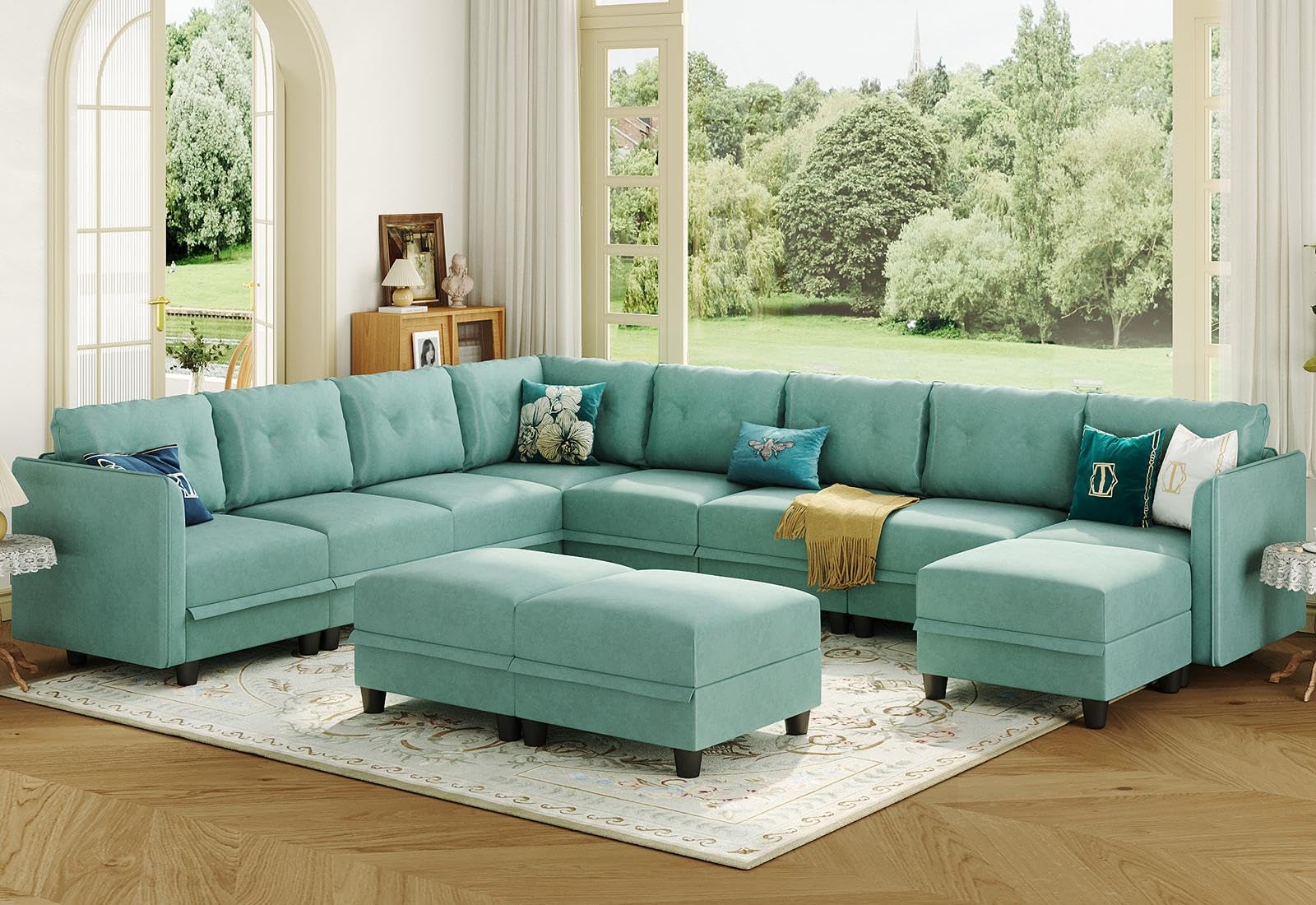 LLappuil Modular Sectional Sofa, Oversized U Shaped Sofa with Storage, Sectional Couch for Living Room, Faux Leather Fabric Waterproof Sofa, 7 Seats with Ottoman, Dark Grey