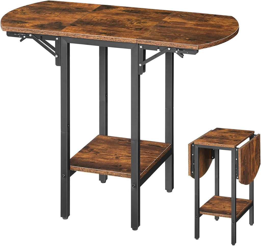 HOOBRO Folding Side Table, 2-Tier Sofa End Table with Expandable Desktop, Small Foldable Coffee Table, for Small Spaces, Living Room, Bedroom, Dorm, Apartment, Rustic Brown and Black BF172BZ01