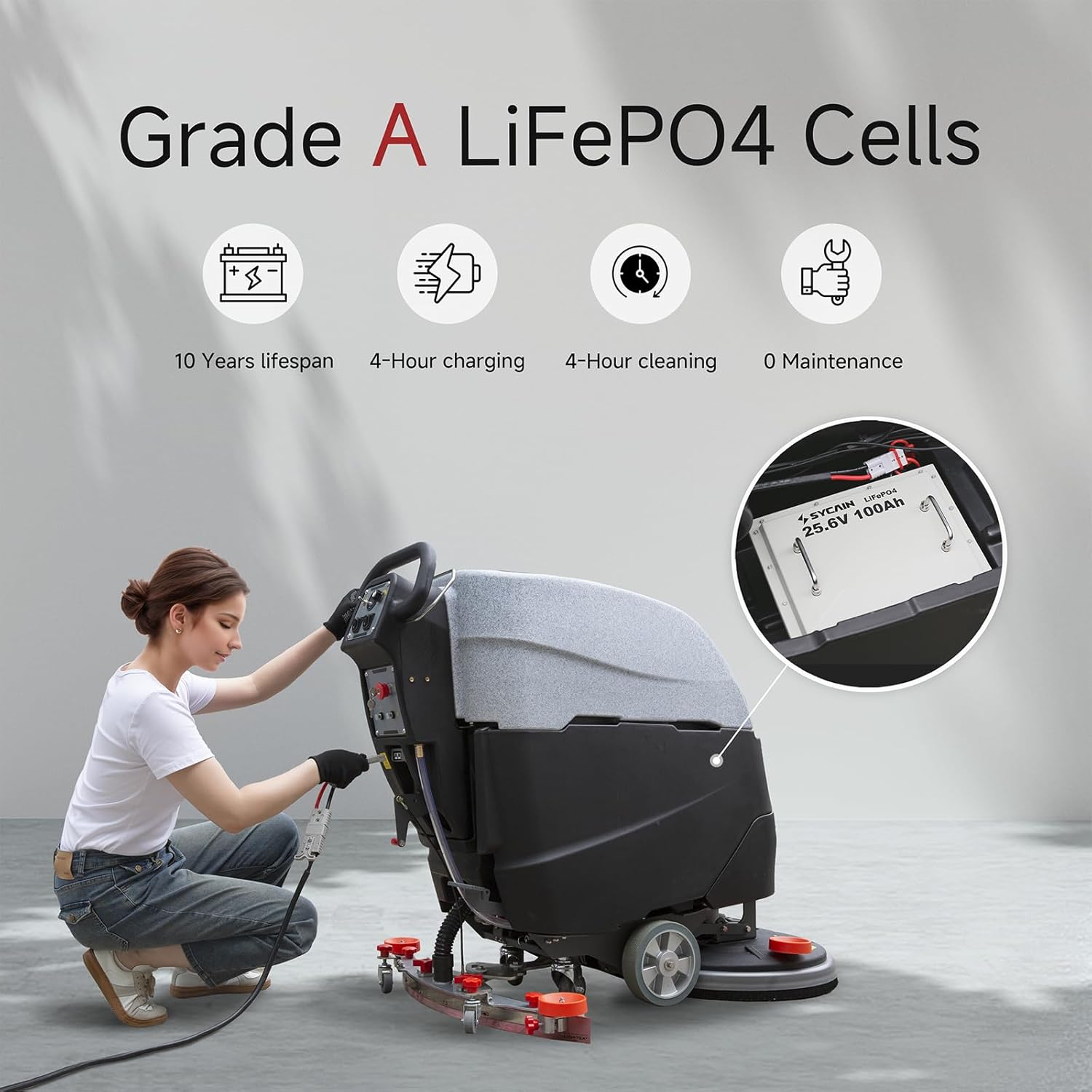 Automatic Walk-Behind Commercial Floor Scrubber, 22" Brush, 33" Squeegee, Lithium Battery, 17 Gal, 27,000 sqft/h, Commercial Hard Floor Cleaning Machines for Tile, Hardwood, Concrete, Vinyl