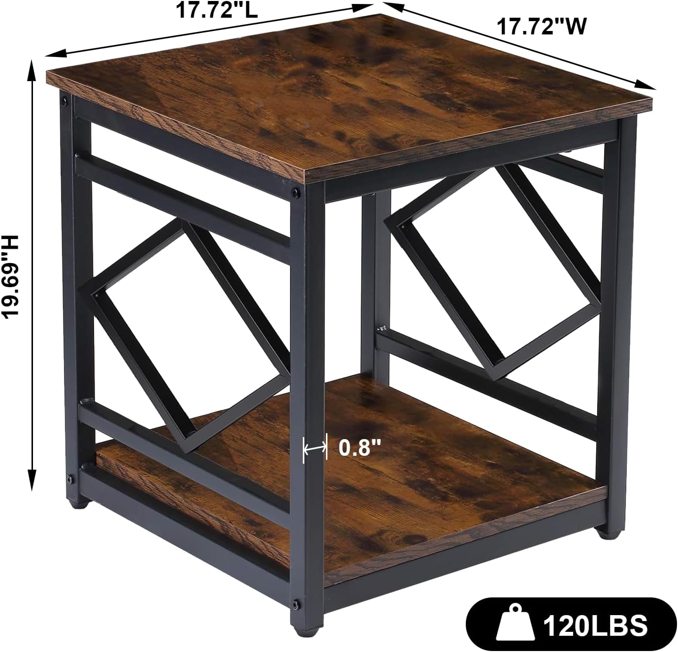 Mini Fridge Table with Storage Industrial End Table Square Bedside Table with Large Capacity Storage Metal Frame Nightstand Coffee Stand Printer Table for Living Room Bedroom Rustic Brown