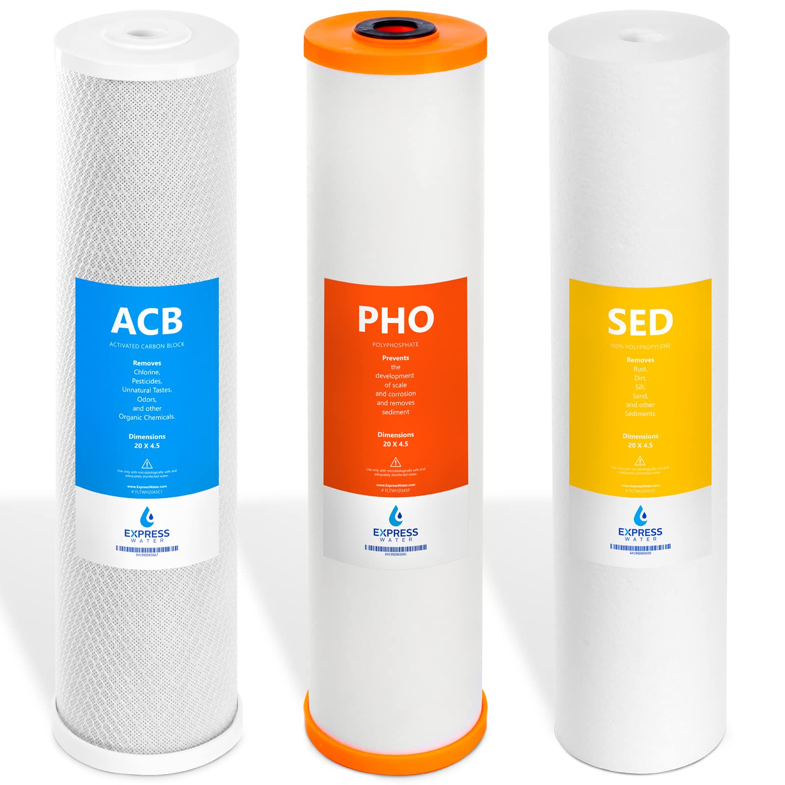 Express Water Whole House Heavy Metal Water Filter Set – 3 Stage Water Filtration Replacement Kit – Sediment, Carbon Block, KDF High Capacity Cartridge Filters – 5 Micron Water Filter 4.5” x 20” inch