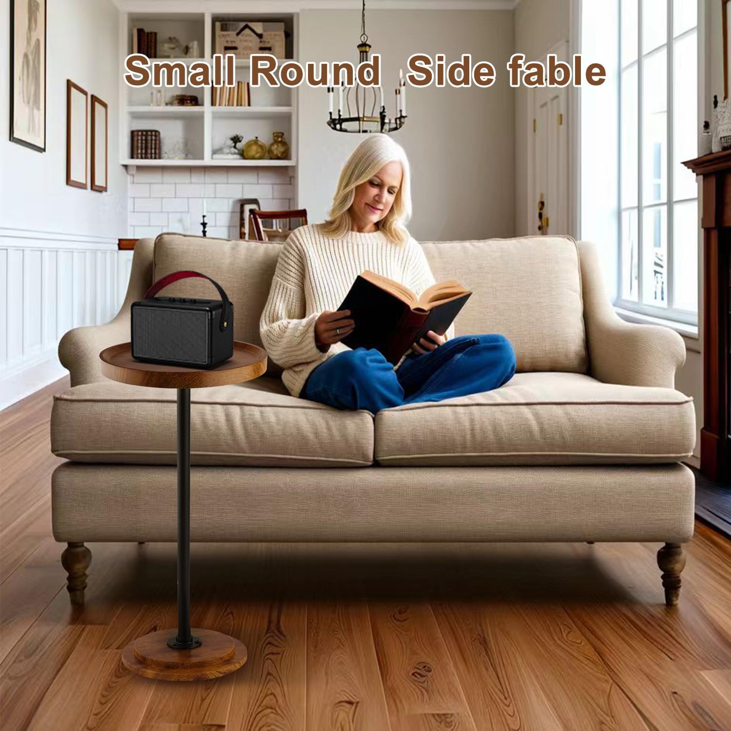 Home Dector Sofa Side Table, Small Drink Table for Small Spaces, Coffee End Table with Wood Leg for Living Room, Bedroom, Corners(Rustic Brown)