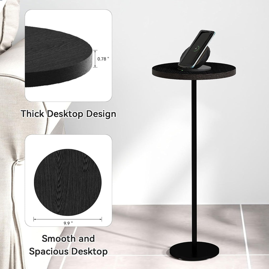 Drink Table, Pedestal Martini Table Modern Round Round End Side Pedestal with Weighted Base for Small Spaces Drinking Coffee, Sofa, Living Room, Bedroom and Office