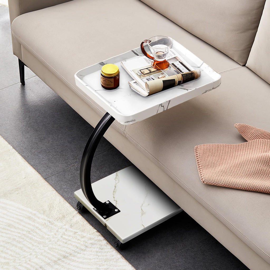 C Table End Table Adjustable Height, 360°Swivel TV Tray Table for Small Spaces, Side Tables with Wheels for Living Room and Bedroom, Bed (Walnut)