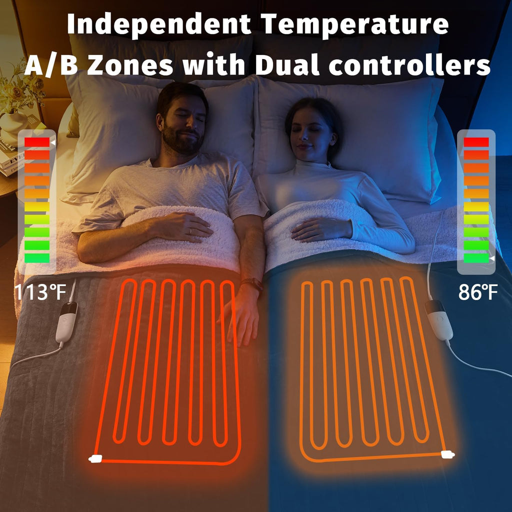 Heated Electric Blanket Queen Size - 84" x 90" Heating Blanket with Dual Control, 10 Levels & 8 Hours Auto Off, Soft Warm Flannel Gift with Over-Heat Protection, ETL & FCC Certified