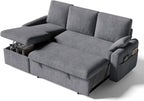 85" Sleeper Sofa, 2 in 1 Pull Out Couch Bed with Storage Chaise, Convertible L Shaped Sectional Sofa Couch with Pullout Bed & 2 Pillows, Cmofy Boucle Fabric, Grey Couches for Living Room