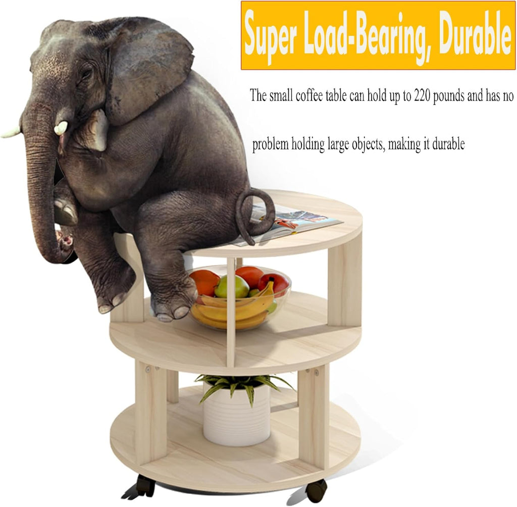 RNE Coffee Table with Wheels,Round Side Table with 2-Tier Storage Shelf,End Table Easy Assembly,Cocktail Table for Home Office