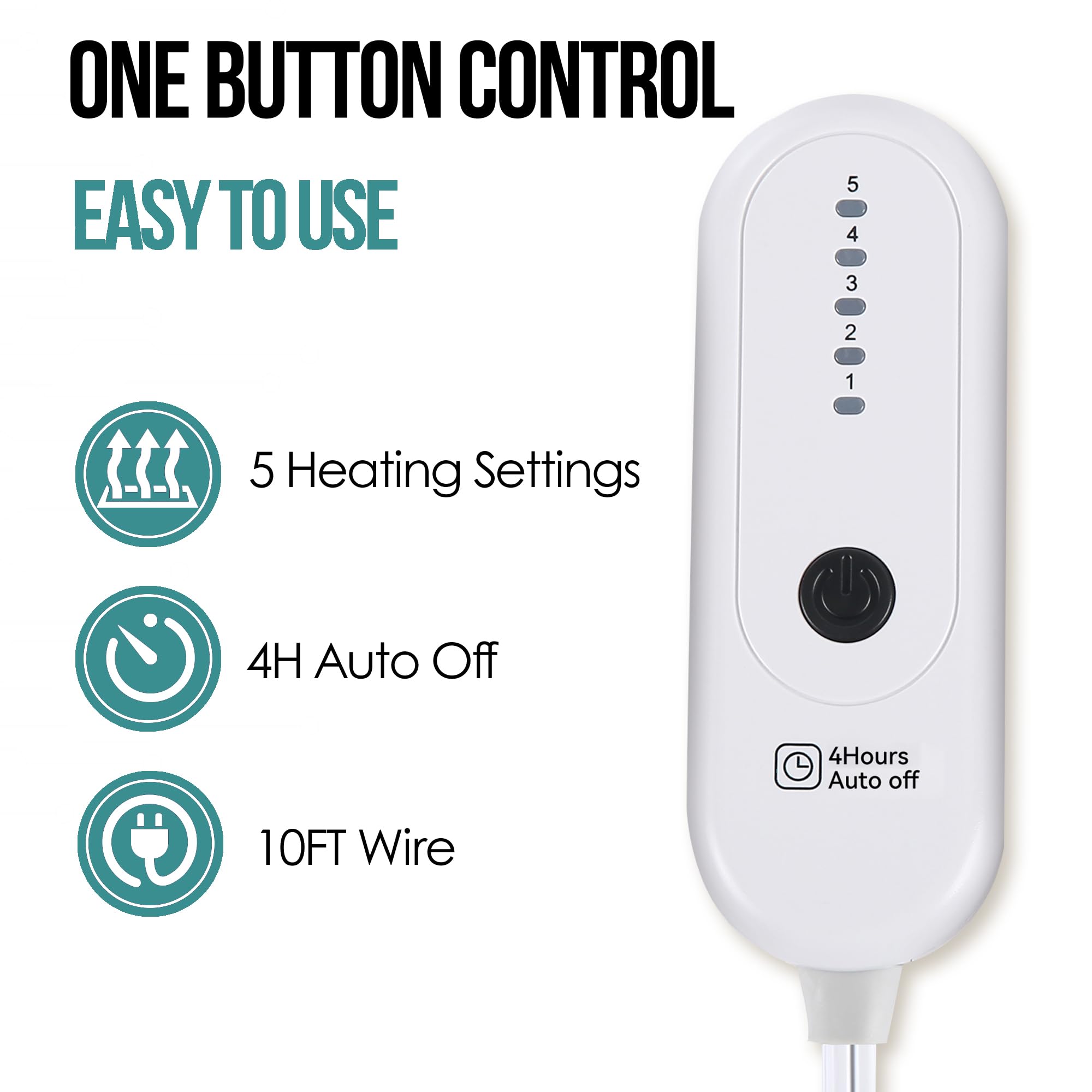 Coperta Elettrica Riscaldata Plaid con 5 Livelli di Riscaldamento e Spegnimento Automatico dopo 4 Ore, Plaid Riscaldato 50"x60" con Certificazione ETL e FCC per Casa e Ufficio, Lavabile in Lavatrice, Grigio Scuro