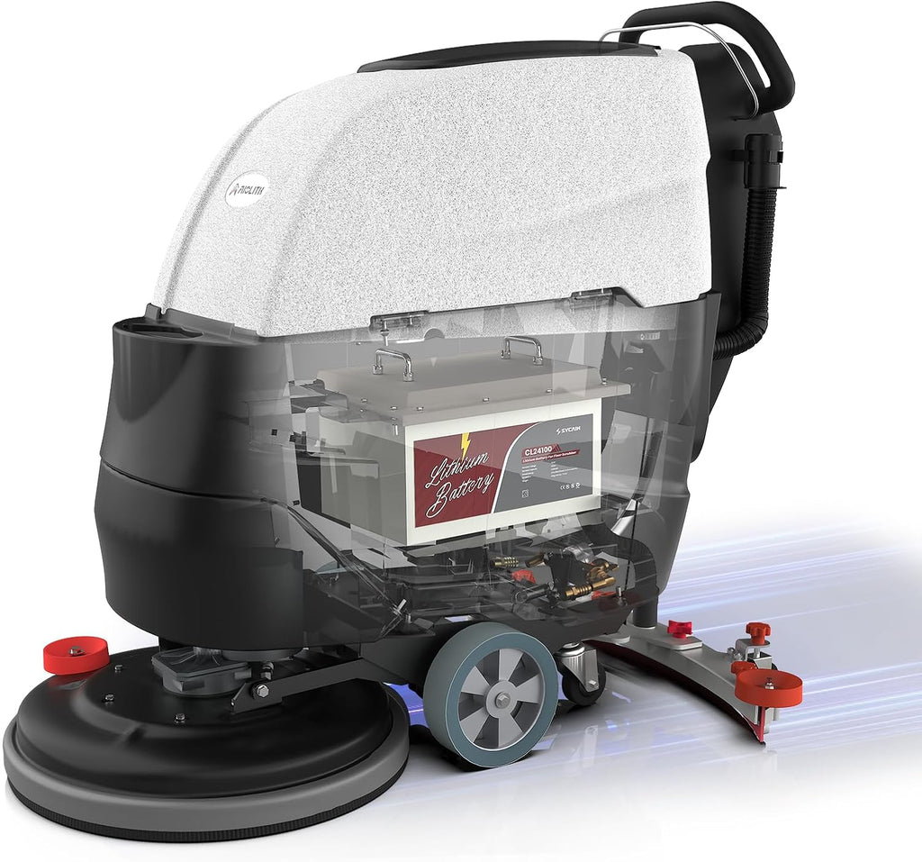 Automatic Walk-Behind Commercial Floor Scrubber, 22" Brush, 33" Squeegee, Lithium Battery, 17 Gal, 27,000 sqft/h, Commercial Hard Floor Cleaning Machines for Tile, Hardwood, Concrete, Vinyl