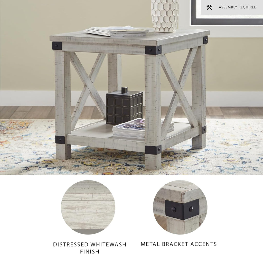 Signature Design by Ashley Carynhurst Rustic Farmhouse End Table, Whitewash