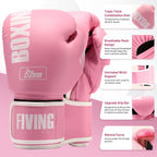 FIVING Pro Style Boxing Gloves for Women, PU Leather, Training Muay Thai,Sparring,Fighting Kickboxing,Adult Heavy Punching Bag Gloves Mitts Focus Pad Workout for Ladies