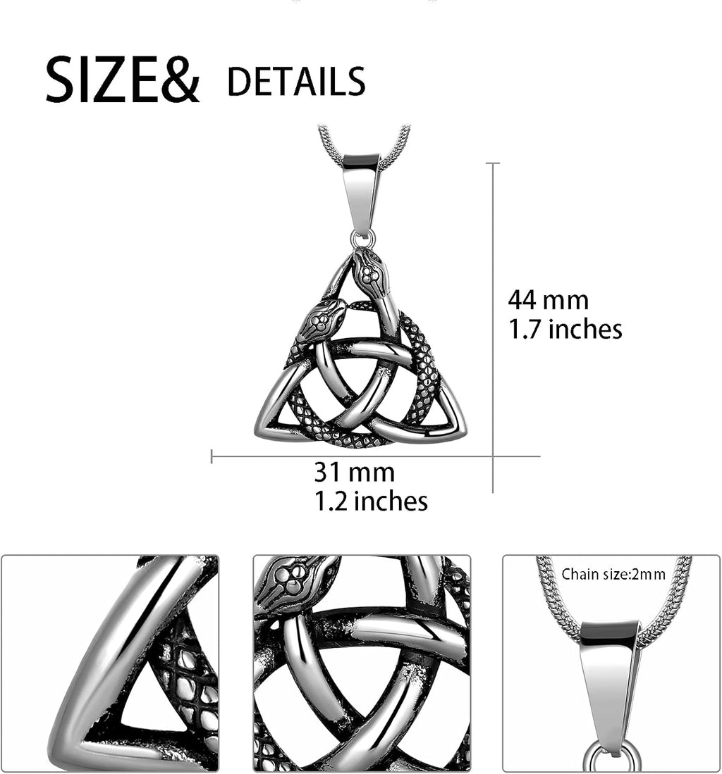 Celtic Knot Necklace Viking Pendant - Celtic Norse Triple Odin Horns Crescent Moon of Oden Horn Necklace Mens 316L Stainless Steel Triskelion Amulet Pewter Tribal Protection Viking Triskele Jewelry