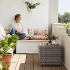 UDPATIO Outdoor Wicker Side Table with Storage Patio Rattan End Table Small Resin Square Container Coffee Table Backyard Pool for Furniture Covers, Toys and Gardening Tools (Grey)