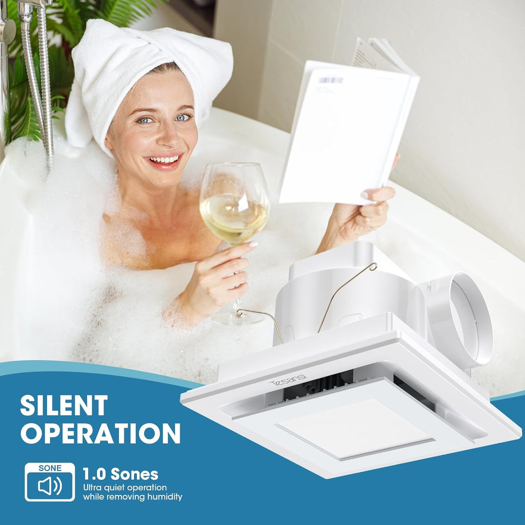 Bathroom Exhaust Fan with Light - 100 CFM Efficient Ventilation, 3CCT Adjustable LED Light - Low Noise Ventilation Fan for Home Bath Office Hotel