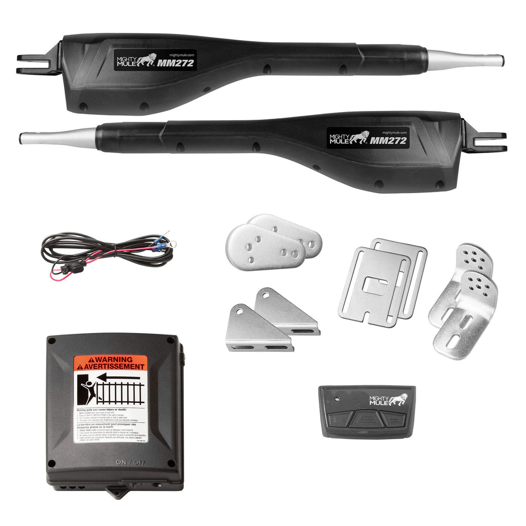 Mighty Mule Gate Opener, Solar Ready, Automatic Gate Opener for Dual Swing Gates up to 300lb or 12ft, with Precision Installation Ruler, Upgraded Kit, MM272-A