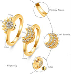 Cremation Jewelry for Ashes Rings - Celestial Sun and Moon Ring Set,Sparkling Sun Ring/Blue Moon Ring/Silver Plating,Friendship Promise Ring,Stackable Celestial Rings,Gift for Women/Girls