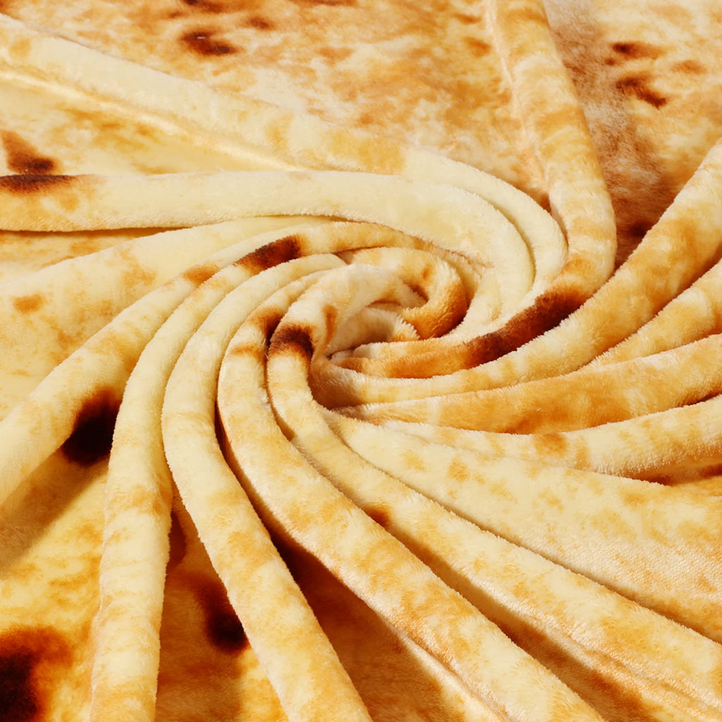 Bnuitland Burritos Tortilla Blanket, 300GSM Double Sided Giant Funny Gift Throw with Pouch, Realistic Novelty Super Soft Sofa Yellow Taco Food Blanket for Kids/Pets and Adults