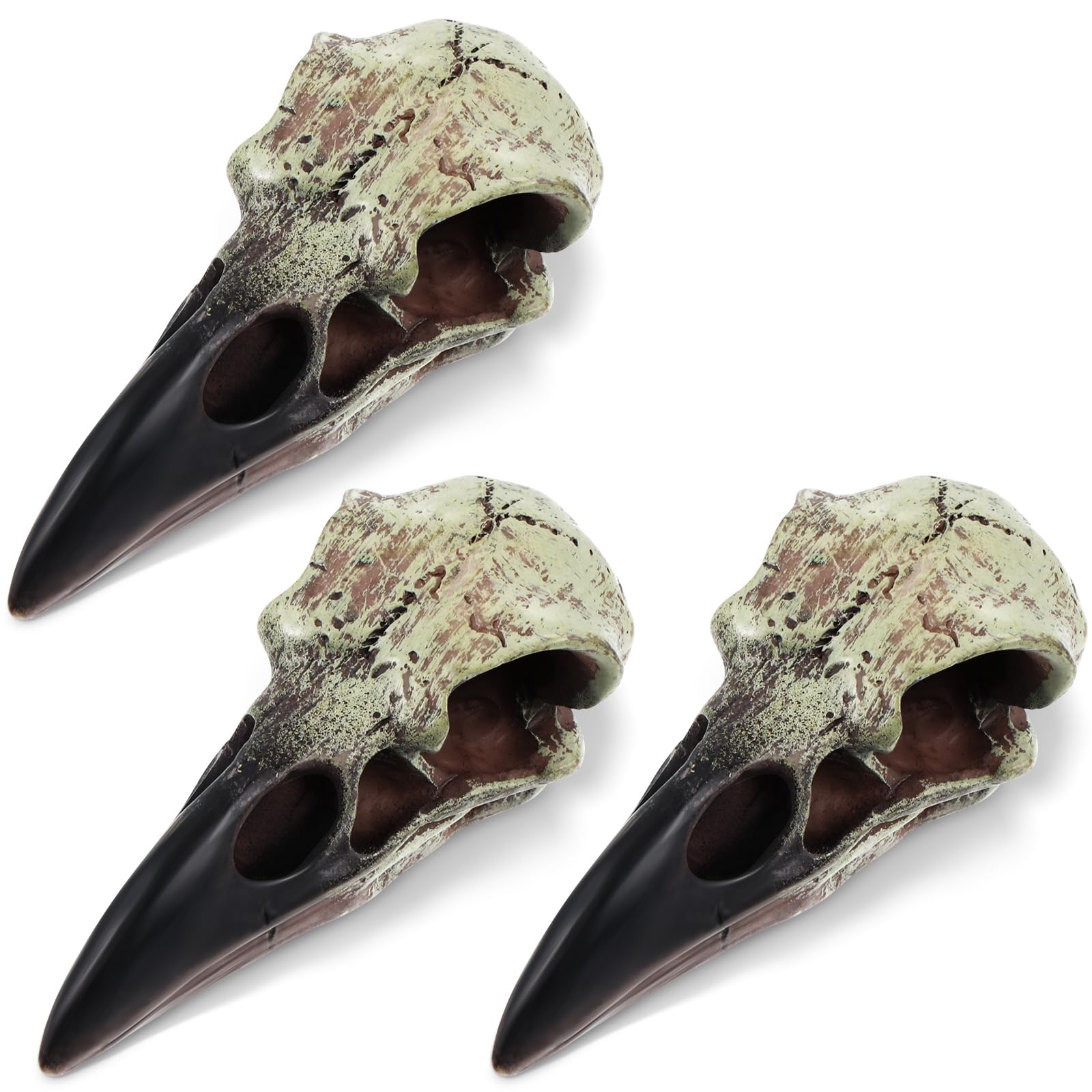 Geetery 4 Pcs Halloween Raven Skull Figurine Scavenger Gothic Crow Hanging Wall Sculpture Resin Raven Skull Statue for Home Faux Bird Bone Jewelry Necklace Decor (2.36 Inch)