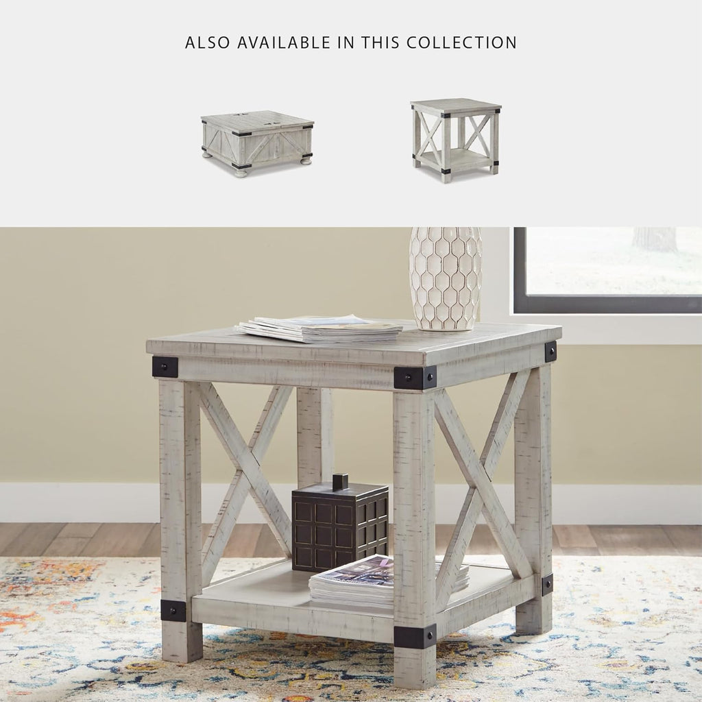 Signature Design by Ashley Carynhurst Rustic Farmhouse End Table, Whitewash