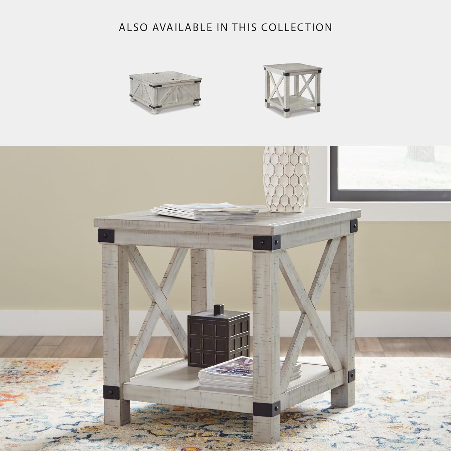 Signature Design by Ashley Carynhurst Rustic Farmhouse End Table, Whitewash