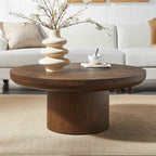 Round Coffee Table for Living Room Contemporary Wood Circle Fluted Coffee Table for Apartment, Easy Assembly ø31.49'', Wood Oak