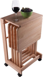 Winsome Brienda Snack Table Set with Mobile Serving Cart, for Living Room, Patio, 32", Natural, Set of 4 Tables