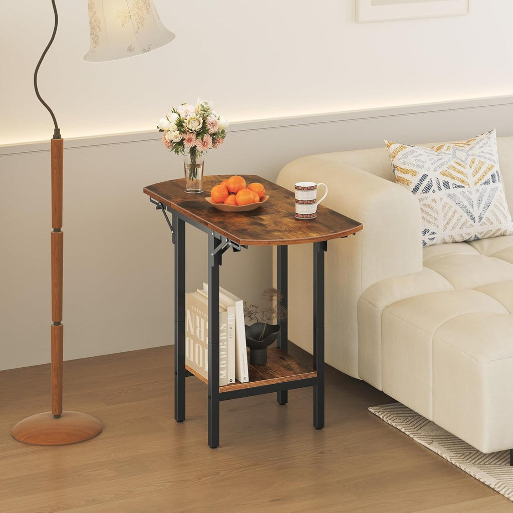 HOOBRO Folding Side Table, 2-Tier Sofa End Table with Expandable Desktop, Small Foldable Coffee Table, for Small Spaces, Living Room, Bedroom, Dorm, Apartment, Rustic Brown and Black BF172BZ01