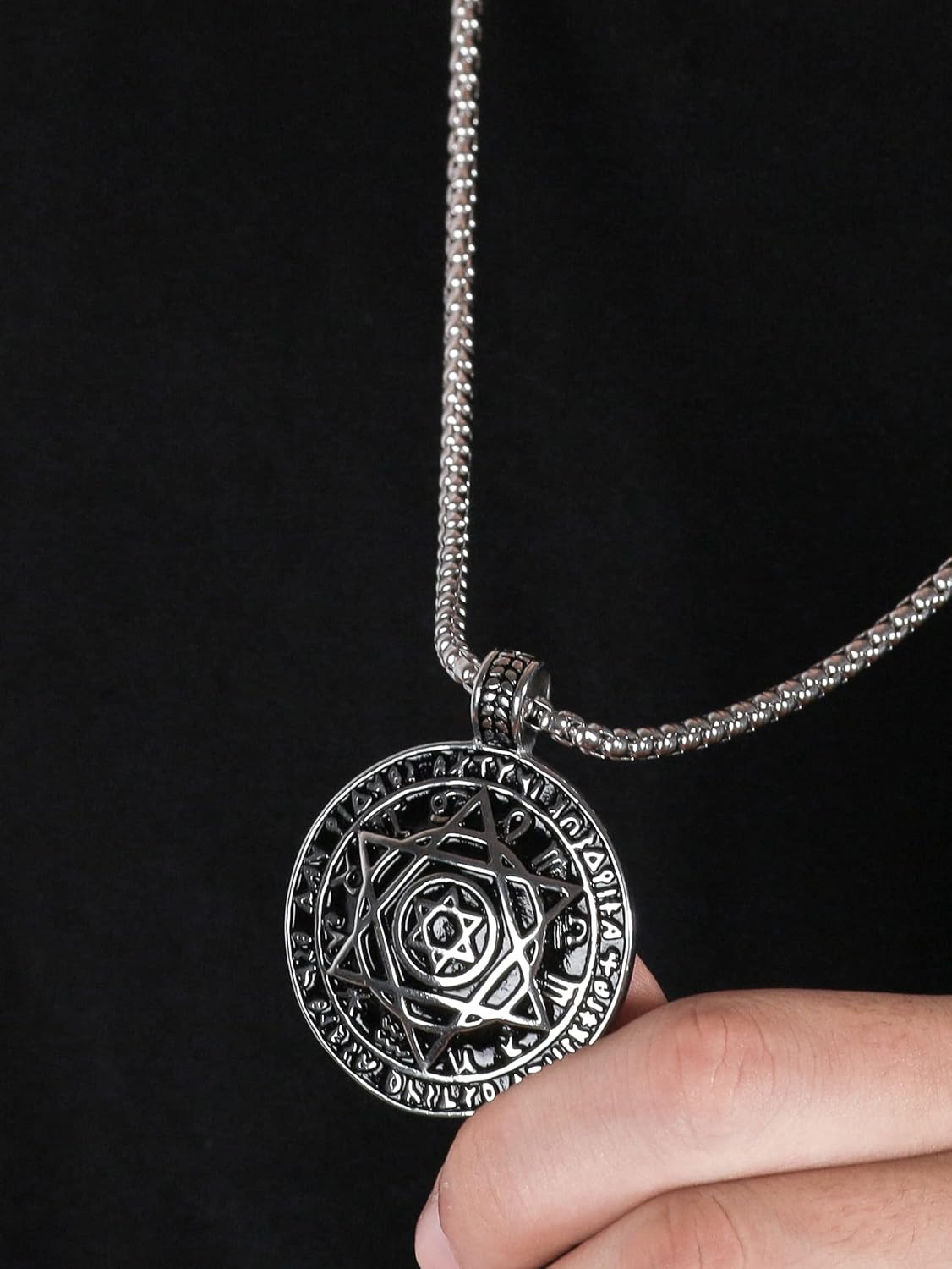 HAQUIL Seal of Solomon Necklace, Stainless Steel 12 Constellations Hexagram Six Pointed Star Protection Amulet Talisman Pendant, Jewish Jewelry Gift