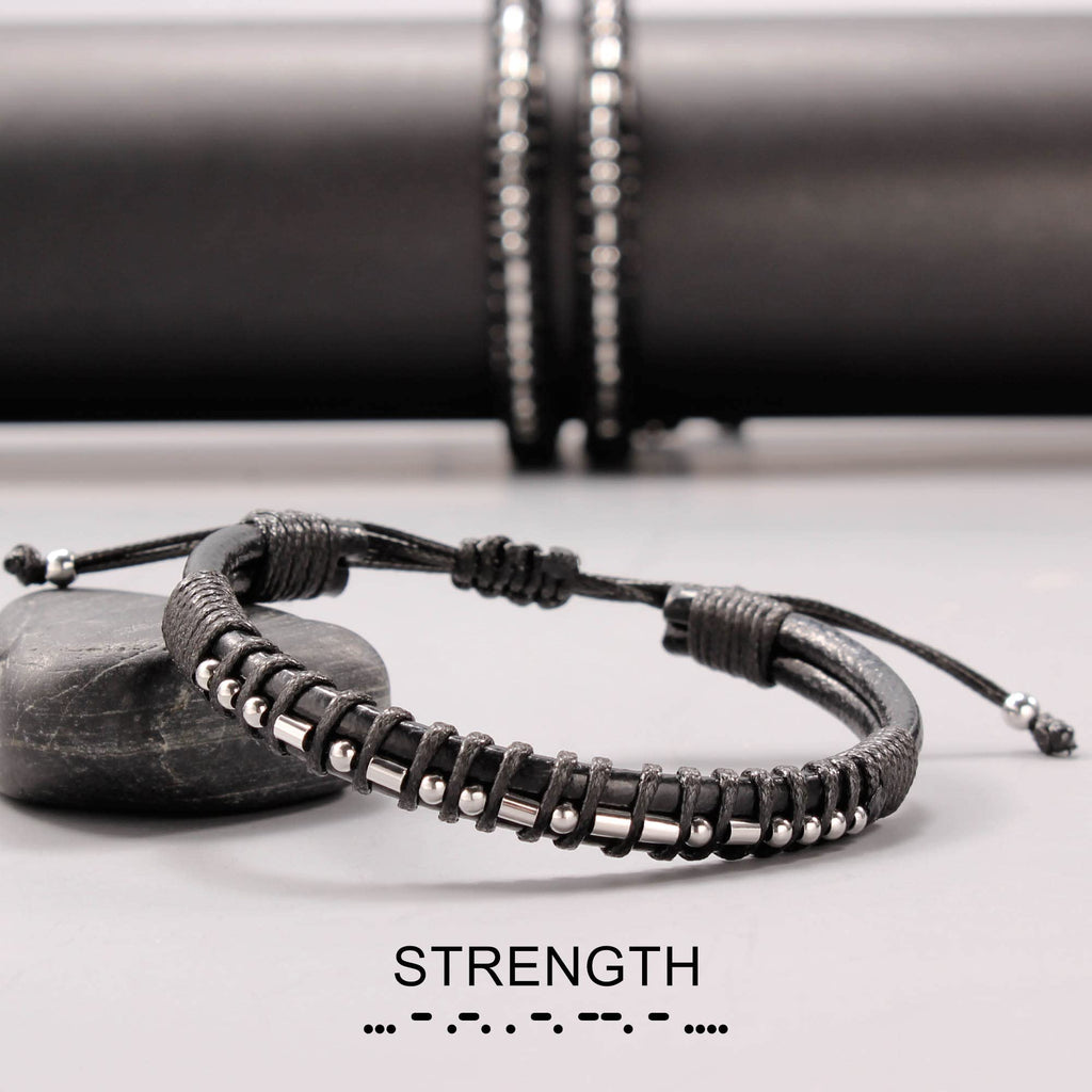 Btysun Valentiens Day Gifts for Him, Inspirational Gifts for Men Morse Code Bracelets Leather Bracelet Birthday Dad Encouragement Secret Message Jewelry