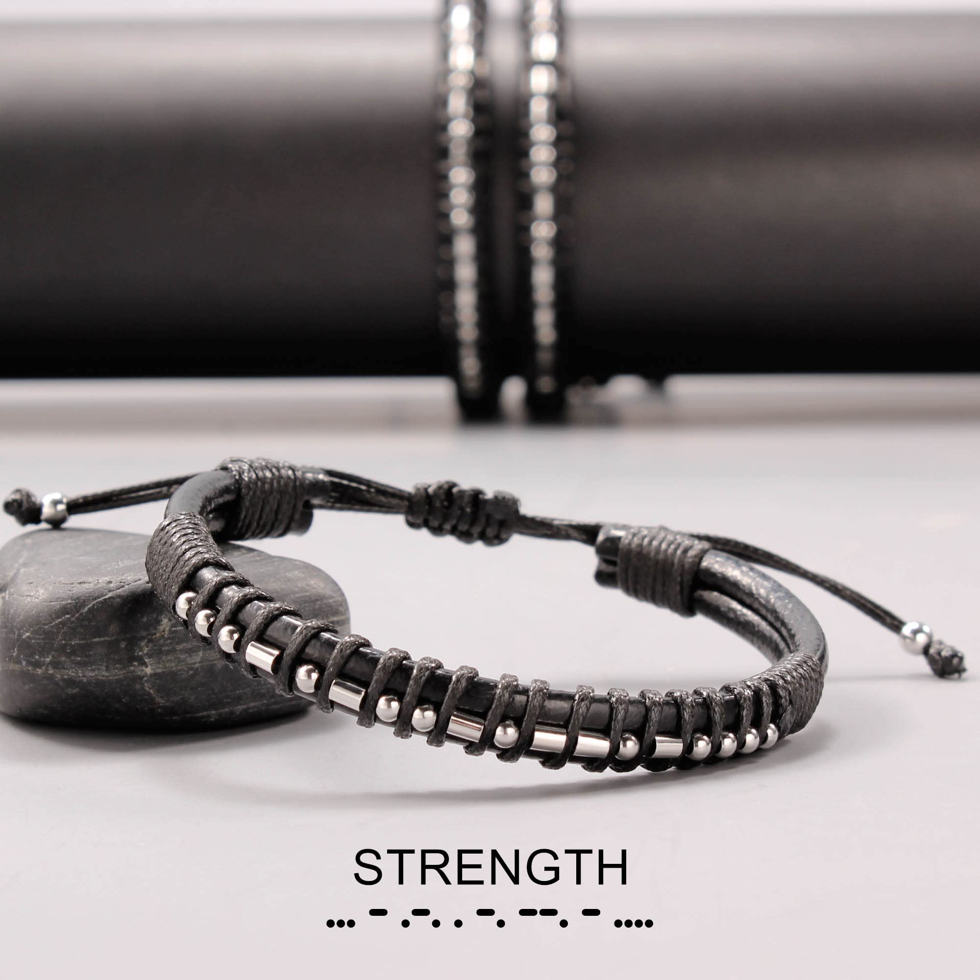 Btysun Valentiens Day Gifts for Him, Inspirational Gifts for Men Morse Code Bracelets Leather Bracelet Birthday Dad Encouragement Secret Message Jewelry