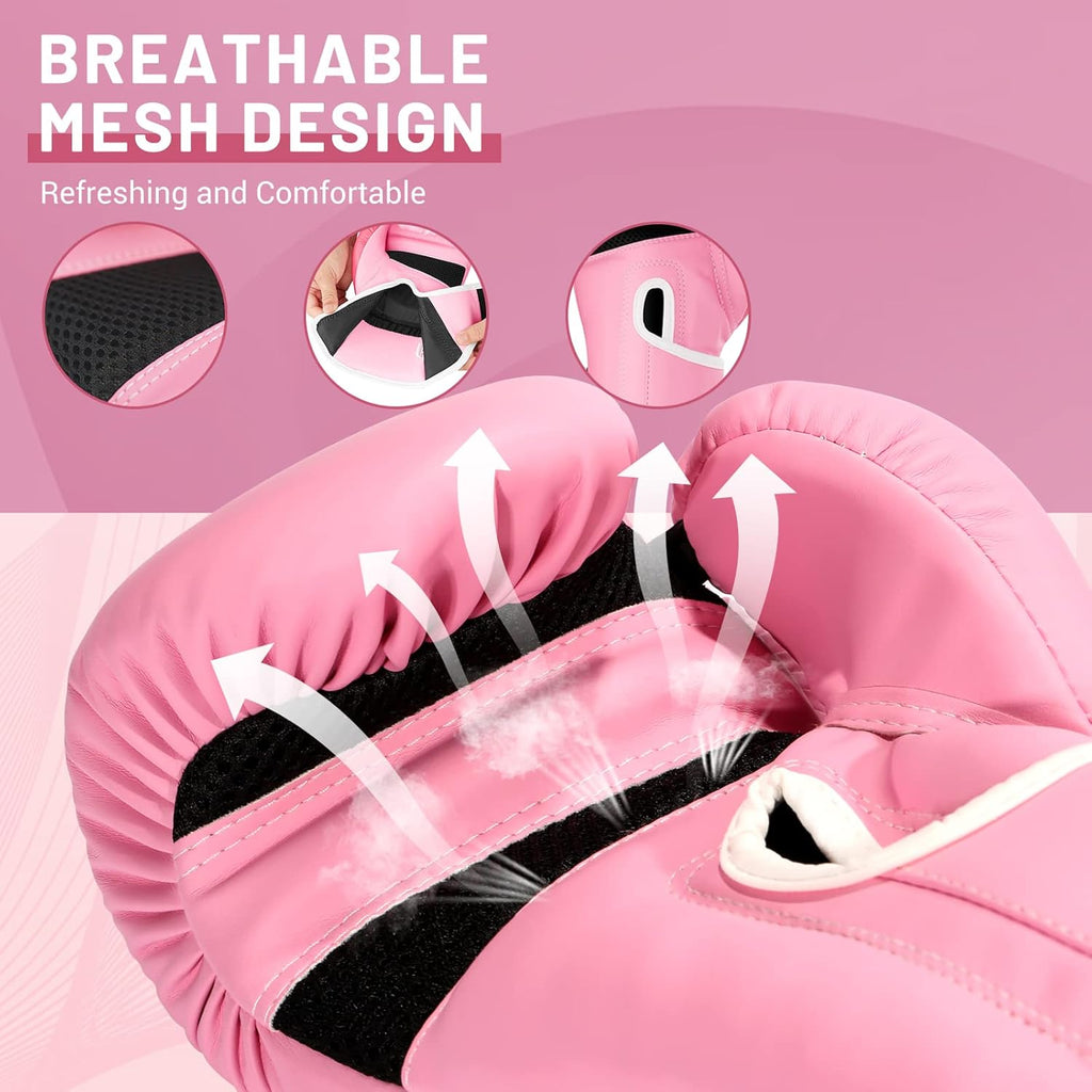 FIVING Pro Style Boxing Gloves for Women, PU Leather, Training Muay Thai,Sparring,Fighting Kickboxing,Adult Heavy Punching Bag Gloves Mitts Focus Pad Workout for Ladies