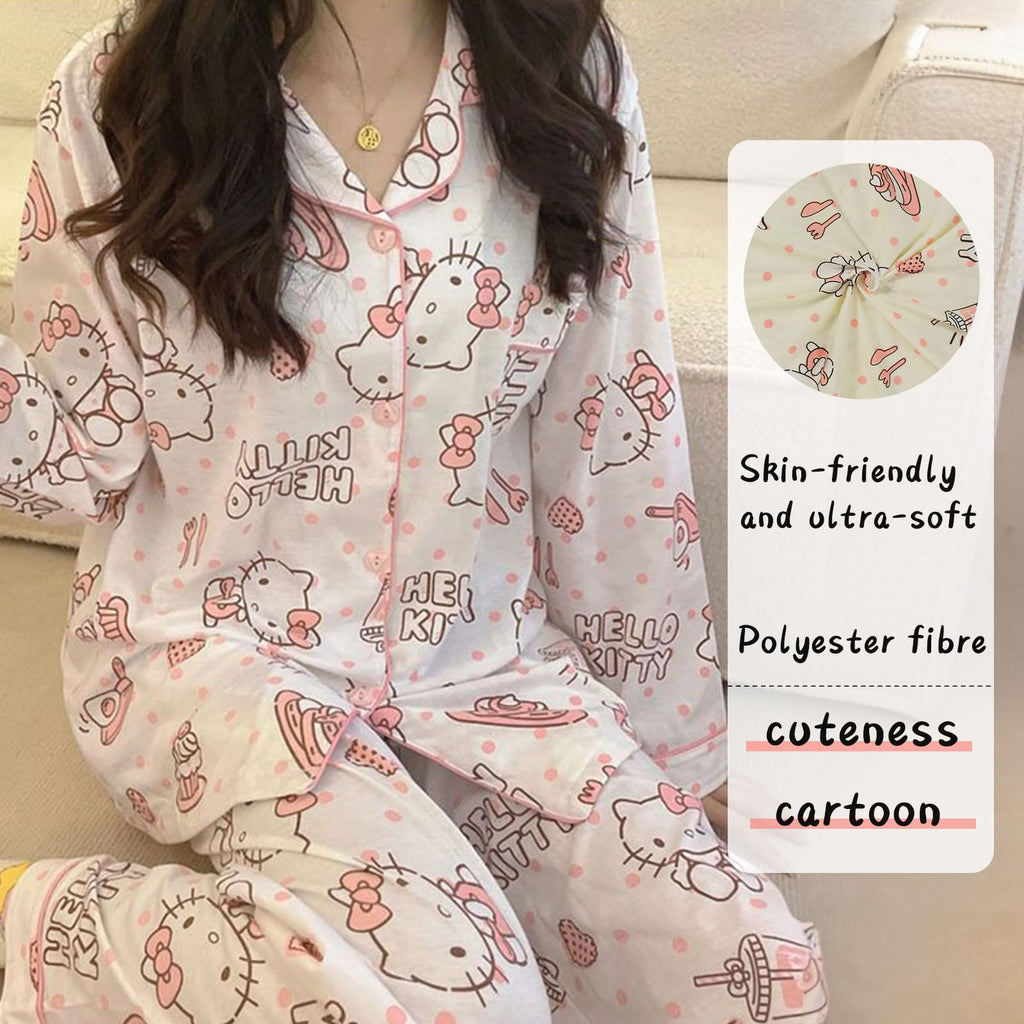 TradWloth Cute Women's Pajama Sets, Cartoon Print Sleepwear Long Sleeve Shirt and Casual Pajama Pants