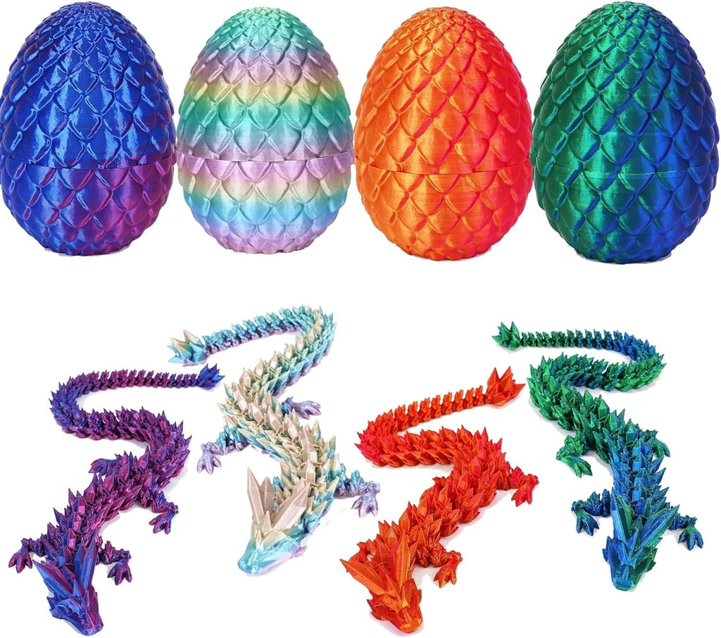 TBOLINE 3D Printed Easter Dragon Egg - Perfect Basket Essentials Stuffers, 4 Pack Prefilled Easter Eggs Filled with Toys, Small Articulated Crystal Animals Fidget Toy for Kid (4PCS1)