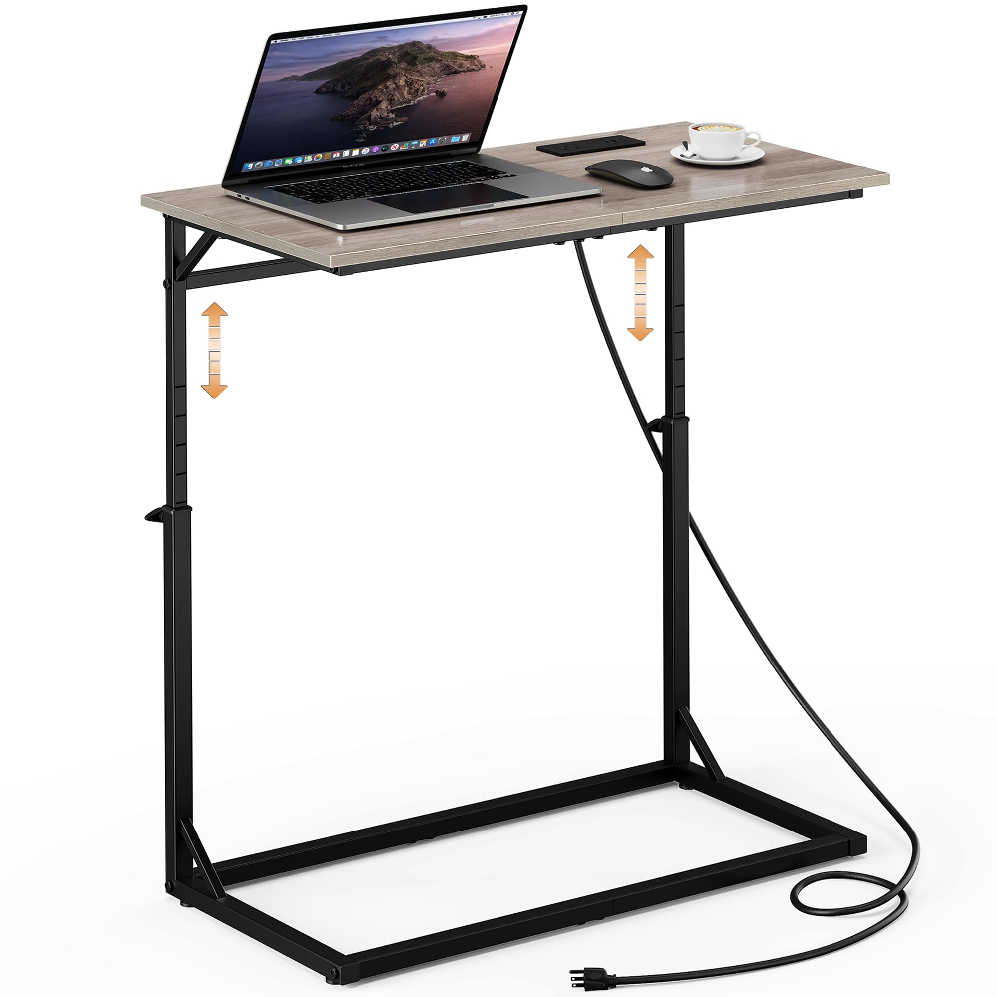 Vagusicc C Shaped End Table, 33"Tall Side Table for Couch, C-Table Sofa Table Adjustable Height Side Table, Large Surface Slide Under Couch Table, Coffee Table TV Tray for Living Room, Bedroom, Black