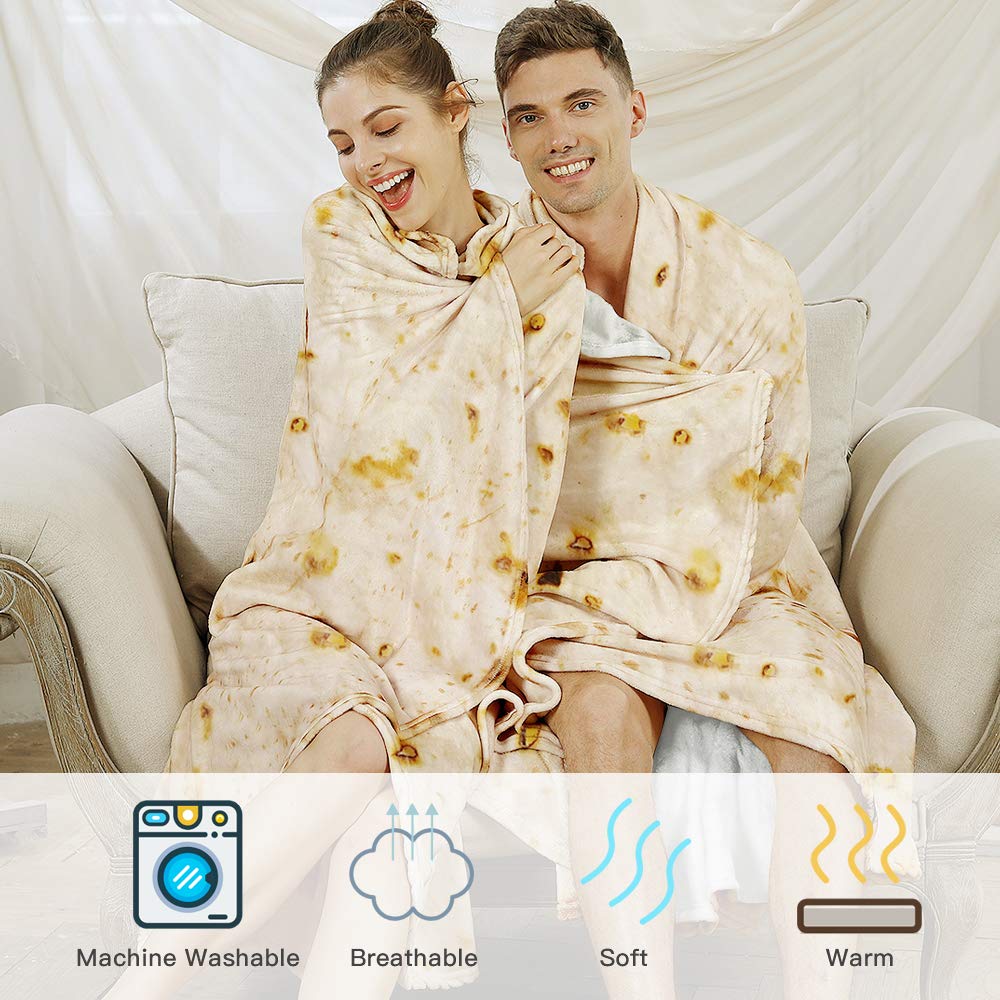 Admitrack Tortilla Blanket, Funny Realistic Round Burrito Throw for Adults & Kids (Double Sided)