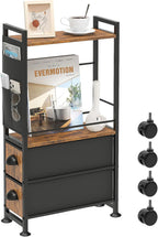 Small Narrow Side Tables for Small Spaces, Skinny Thin Bedside Nightstand End Table with Drawers&Wheels, Slim Tall Desk Magazine Rack with Storage Bag for Sofa Living Room Dorm Couch Bedroom