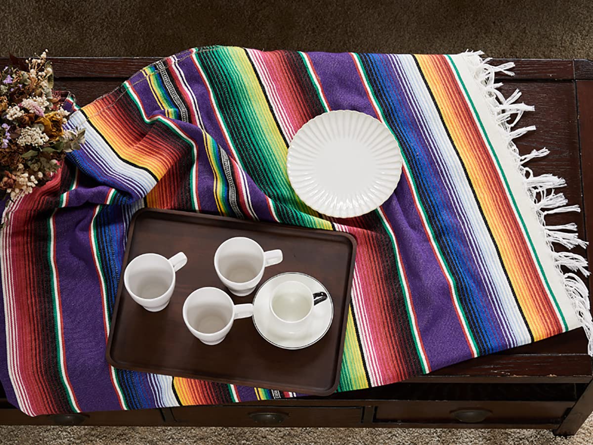Charlbytion dekorativer Streifen Haushaltsstaubschutz Leicht, weich, gemütlich für Bett oder Sofa Bauernhaus Outdoor-Wurfdecken, mexikanische Serape-Tischdecke. (14''x85'', Lila)