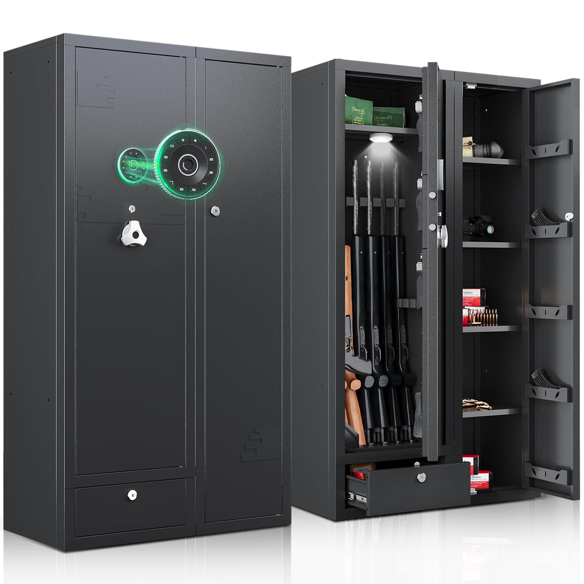 KAER 15-18 Gun Safe,Gun Safes for Rifles and Pistols,Rifle Safe,Gun Cabinet,Gun Safes for Home,Gun Safe for Rifles with Digital Keypad,Drawer,Removable Shelf (Unassembled)