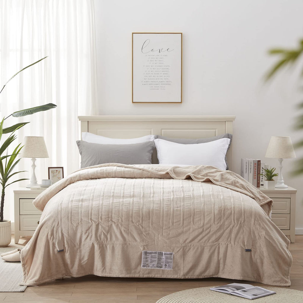 Manta eléctrica Westinghouse tamaño Queen, franela súper suave y acogedora 84" x 90" manta calefactable con 10 niveles de calentamiento rápido y apagado automático de 1-12 horas, lavable a máquina, certificación ETL y FCC, beige